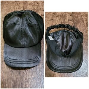 Black Backless Satin Lined Baseball Ponytail Women's Cap